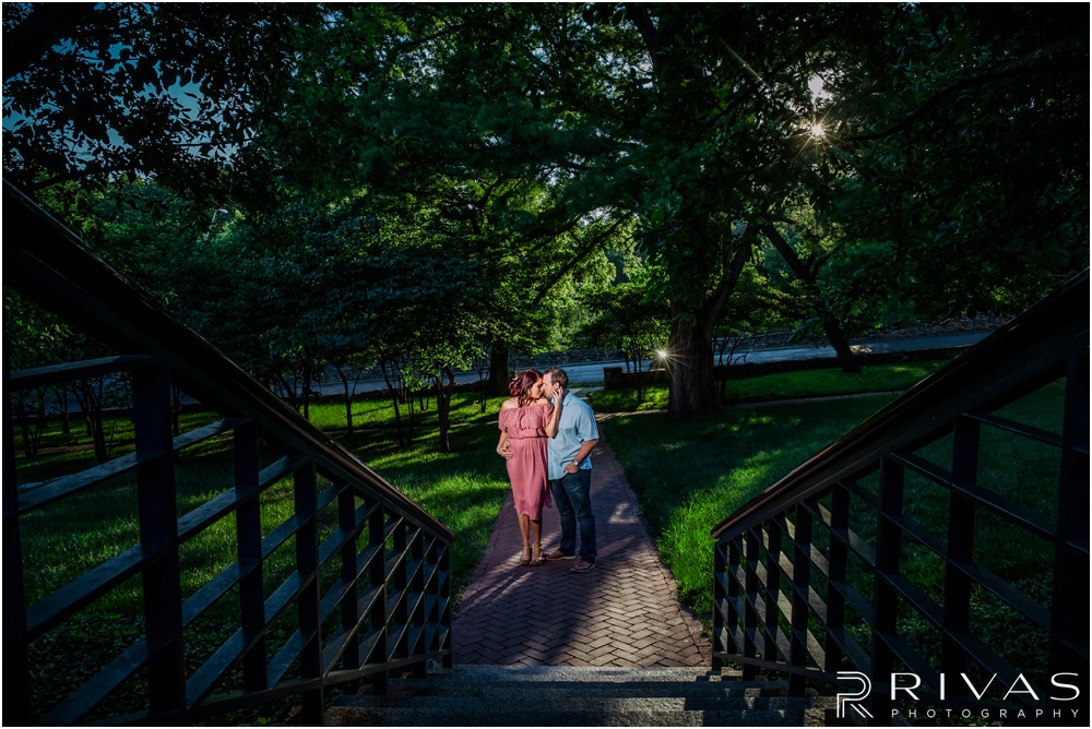 nighttime engagement photos Kansas City | Engagement photos taken on the west side of The Nelson Atkins Museum of Art with an engaged couple. 