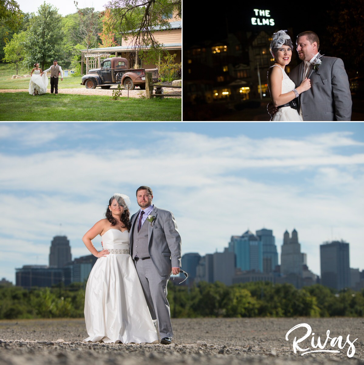 10 Years | A grouping of three photos of three different brides and grooms on their wedding days in the Kansas City area. 