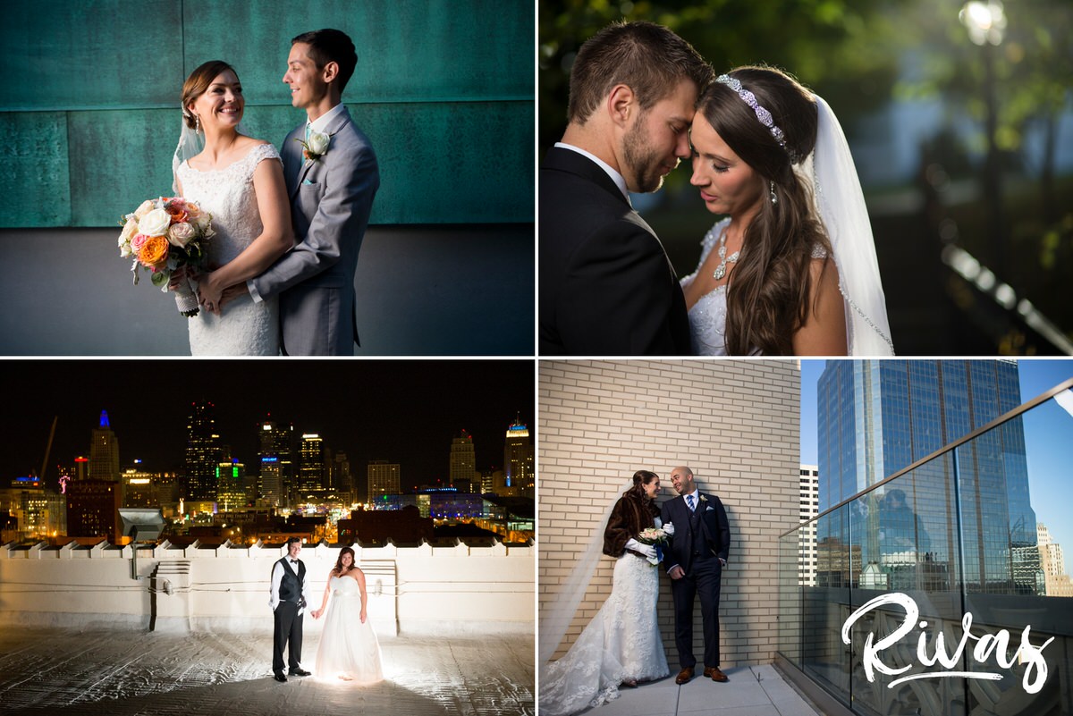 10 Years | Four pictures of four different brides and grooms, all celebrating on their respective wedding days in the Kansas City area. 