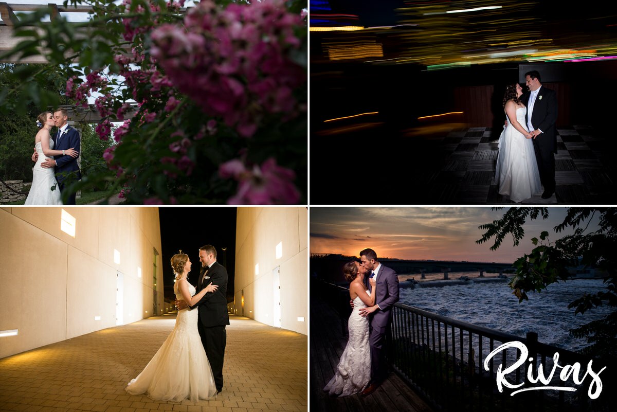 10 Years | Four photos of four brides and grooms on their wedding days in the Kansas City area, all embracing and sharing a kiss. 