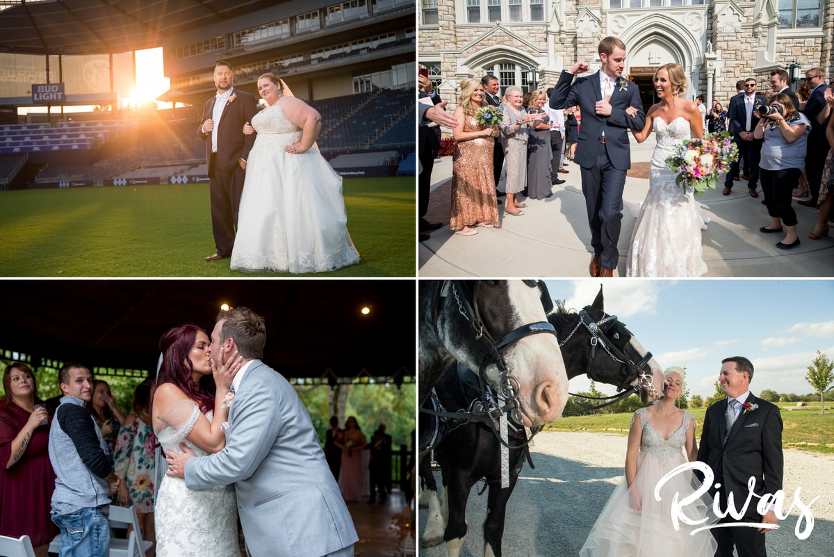 10 Years | A grouping of 4 wedding couples on their Kansas City Wedding Day in various forms of celebration. 