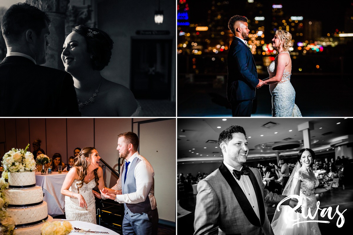 10 Years | Four candid pictures of four brides and grooms celebrating together on their Kansas City wedding days. 