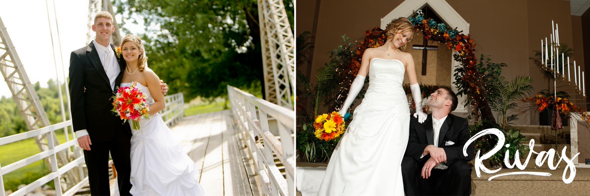 10 Years | Two photos of two differently pairs of newlyweds on their summer and fall wedding days in Kansas City. 