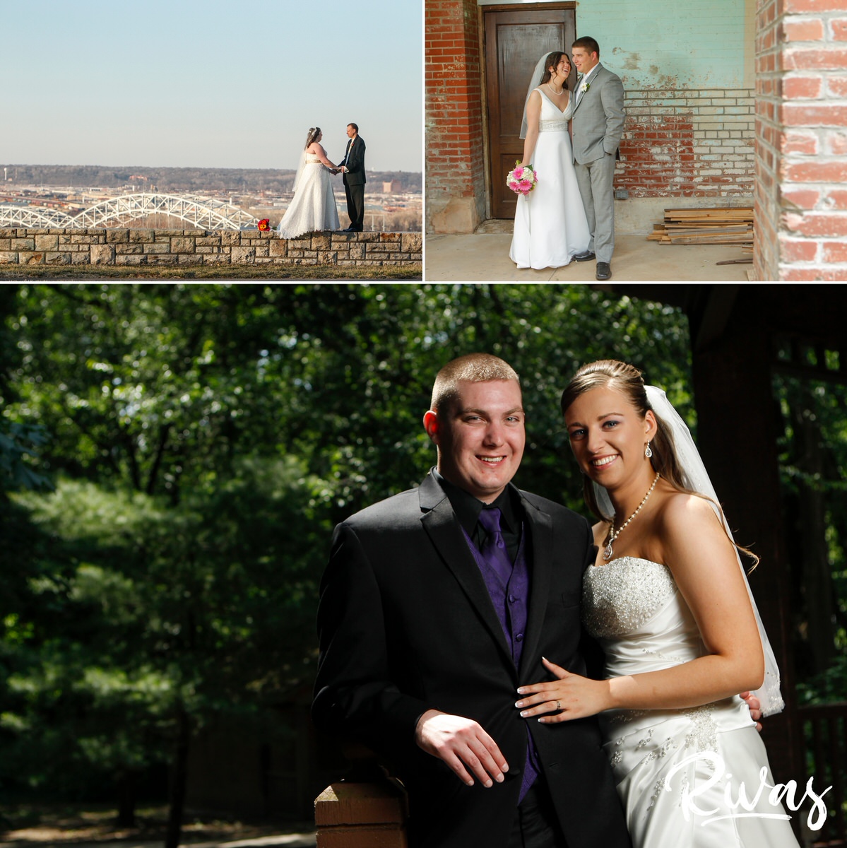 10 Years | A collage of three wedding photos of three different couples, all sharing an embrace on their wedding day. 